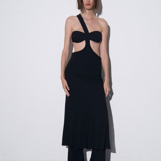 One shoulder midi dress with waist cutouts