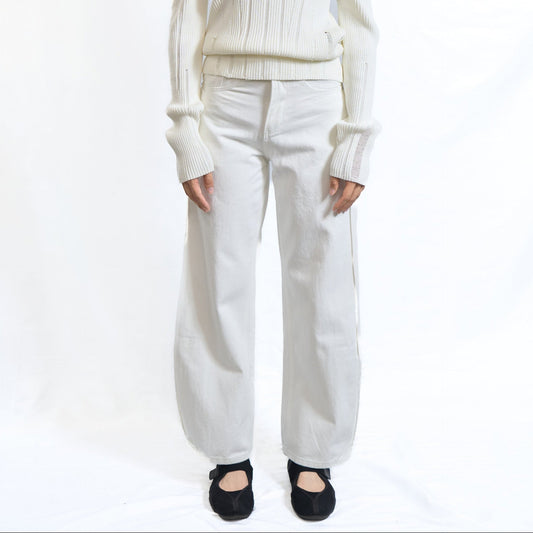 Inverted Pleat Denim Trousers Off White