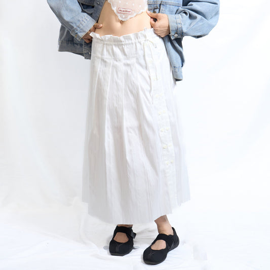 Asymmetric Button Pleated Skirt White