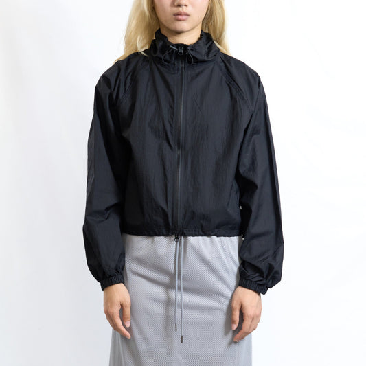 Lace Trim Zip-Up Windbreaker Black