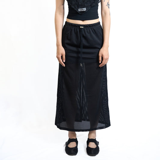 Sporty Mesh Drawstring Skirt Black