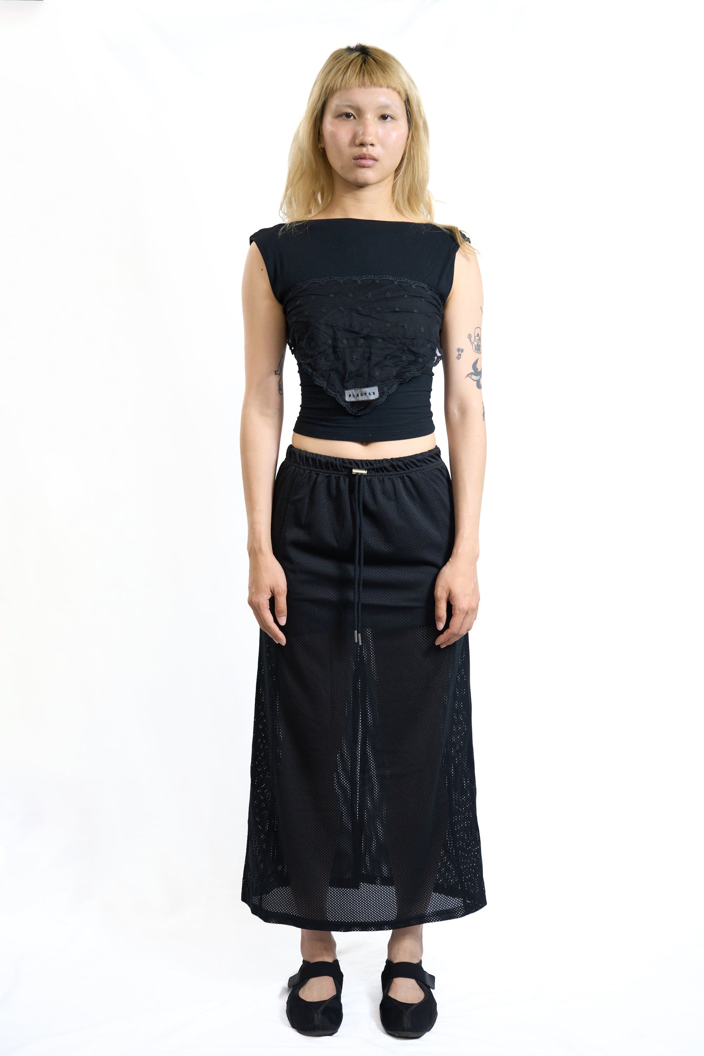 Sporty Mesh Drawstring Skirt Black