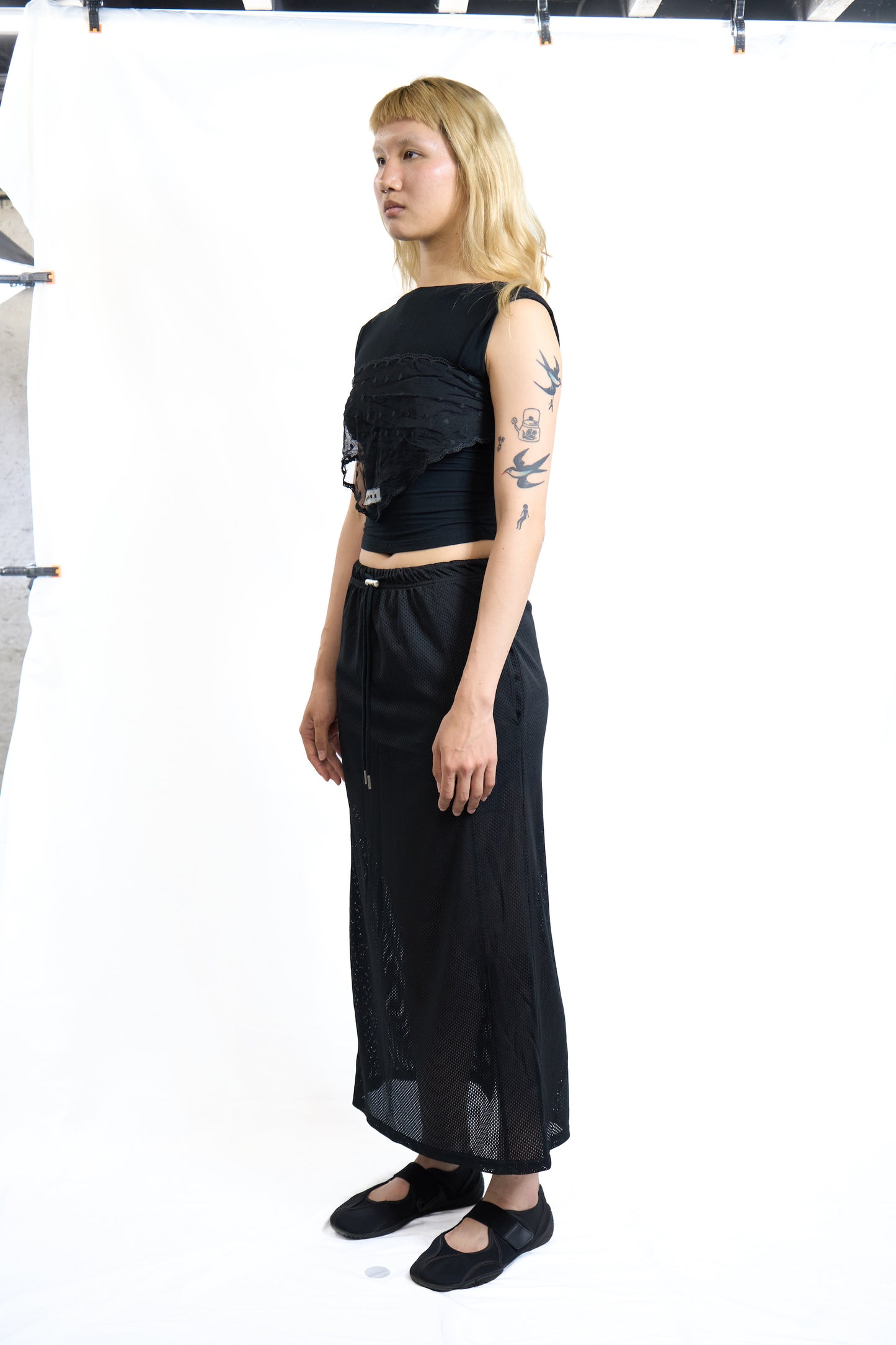 Sporty Mesh Drawstring Skirt Black