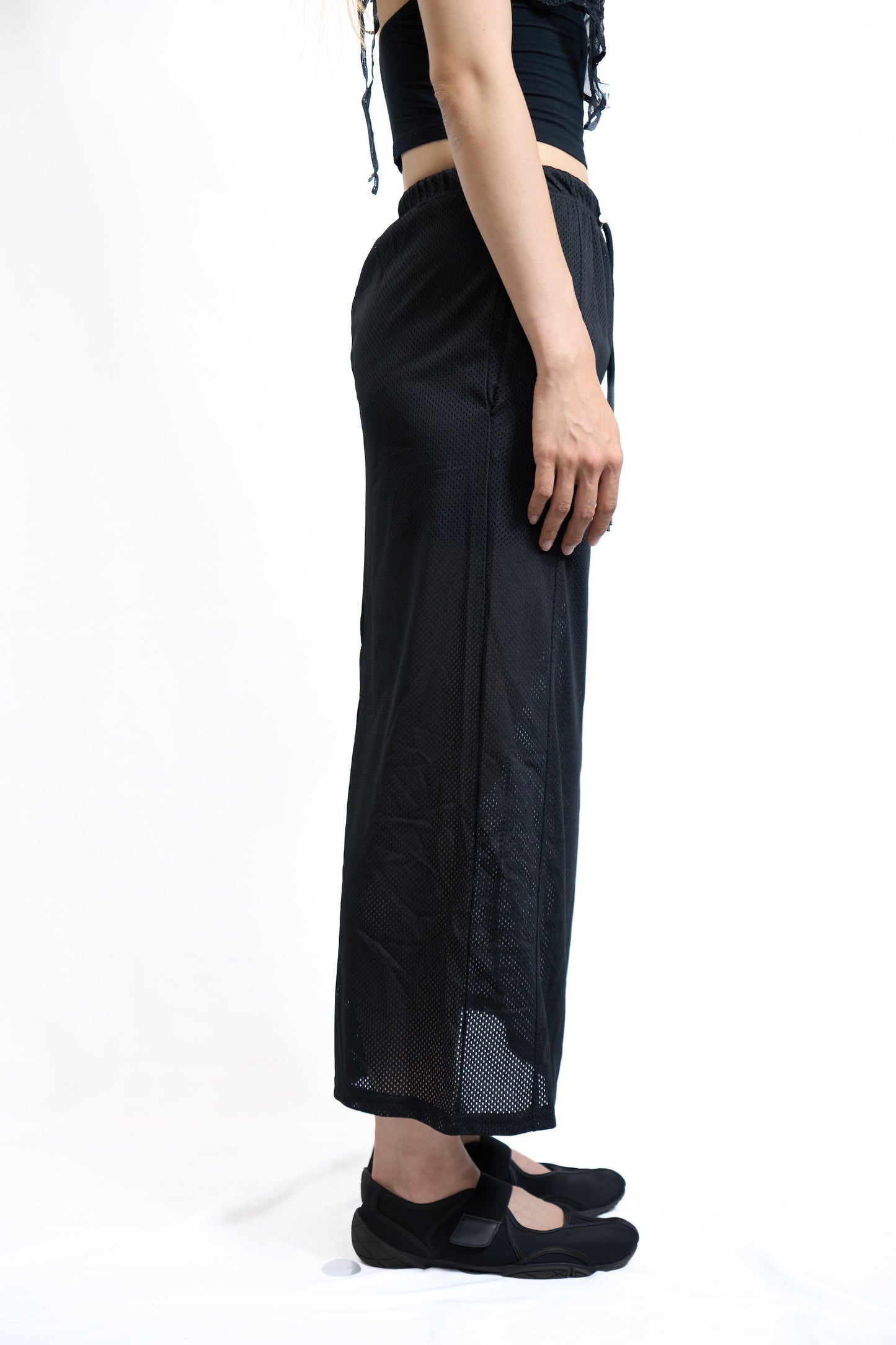 Sporty Mesh Drawstring Skirt Black