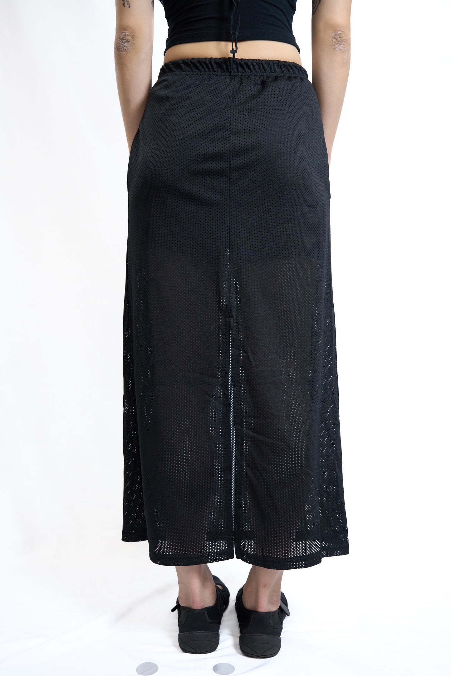Sporty Mesh Drawstring Skirt Black