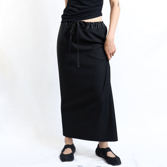 Satin-Waist Straight Skirt Black
