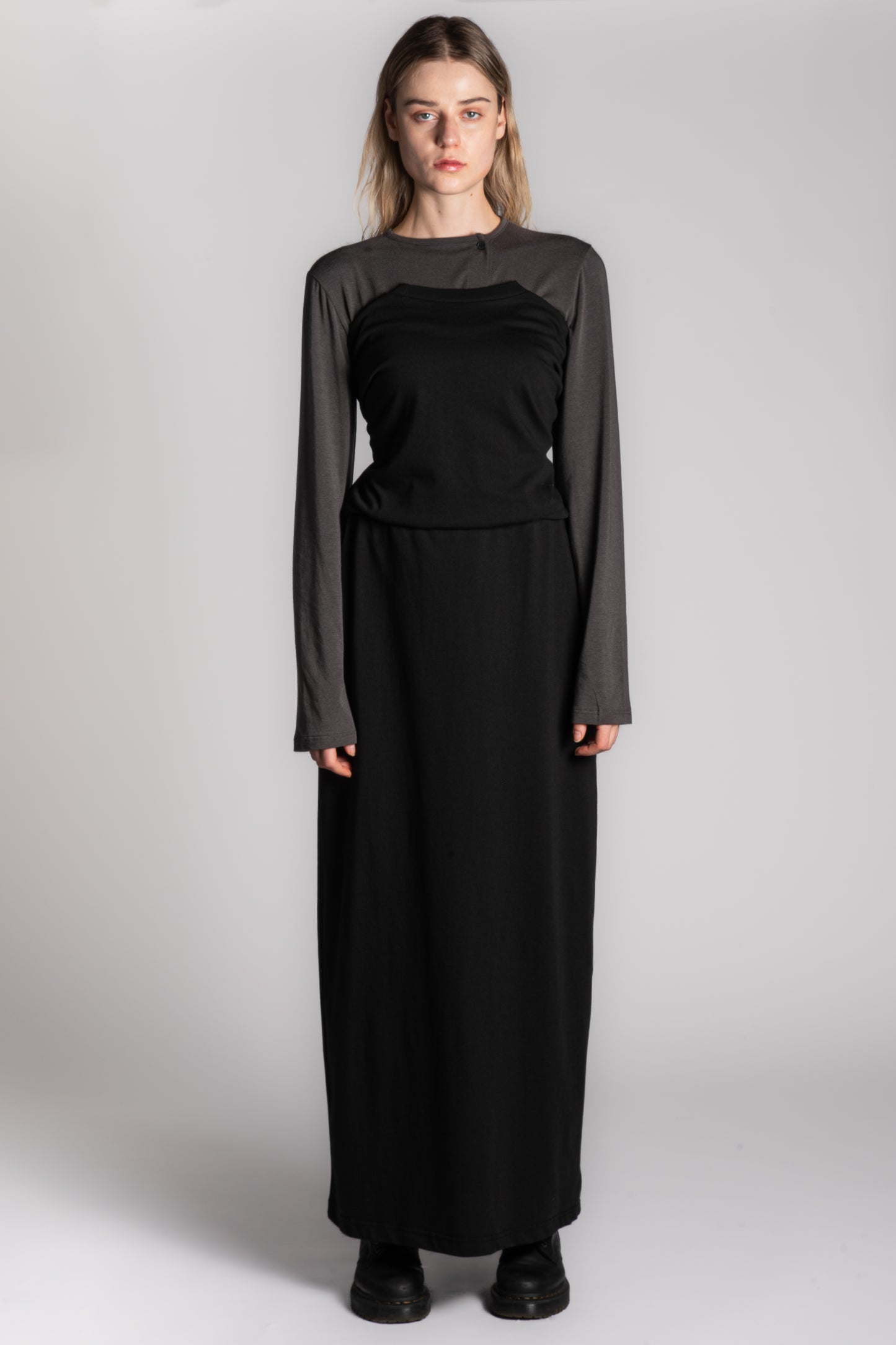 Black cotton skirt with long sleeve attachment