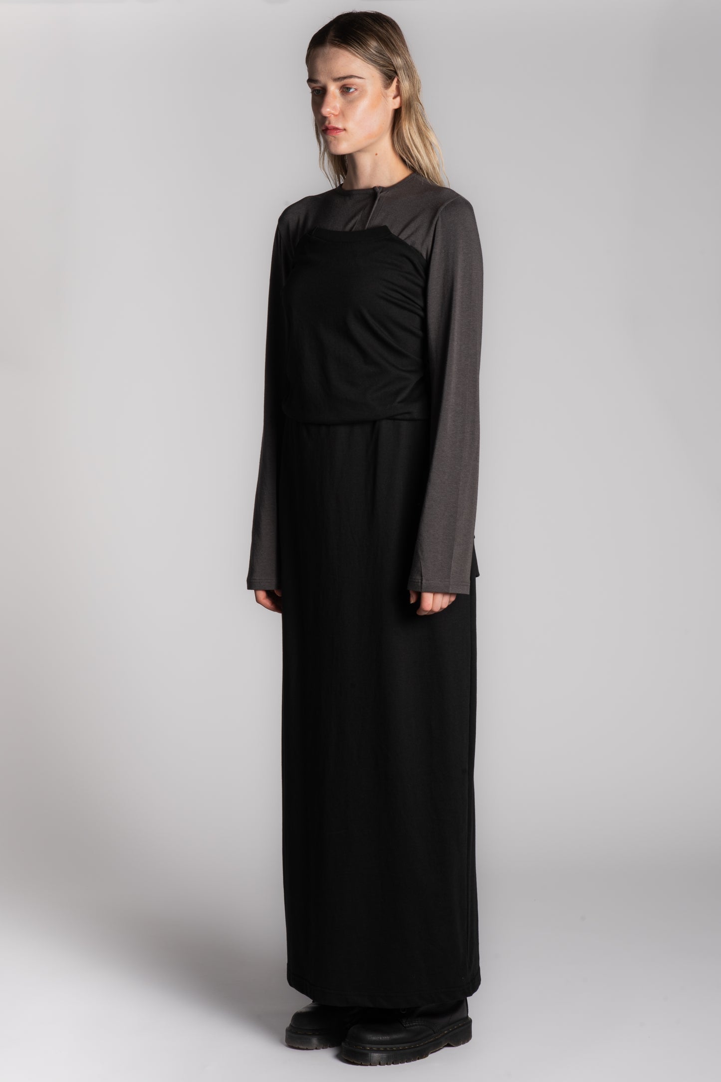 Black cotton skirt with long sleeve attachment