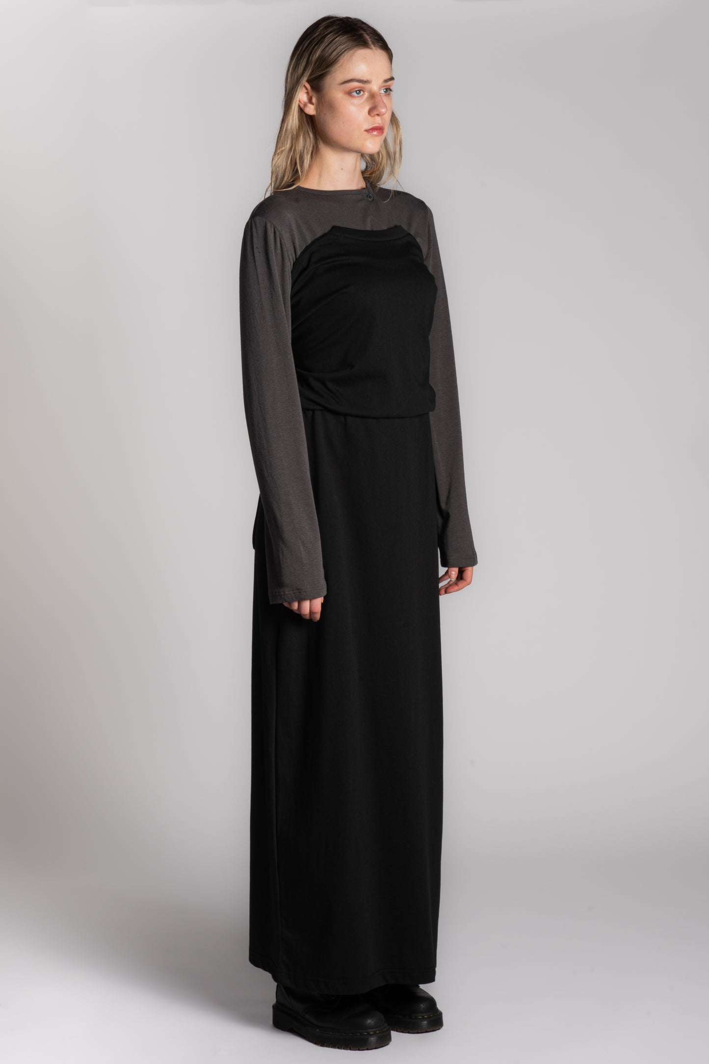 Black cotton skirt with long sleeve attachment