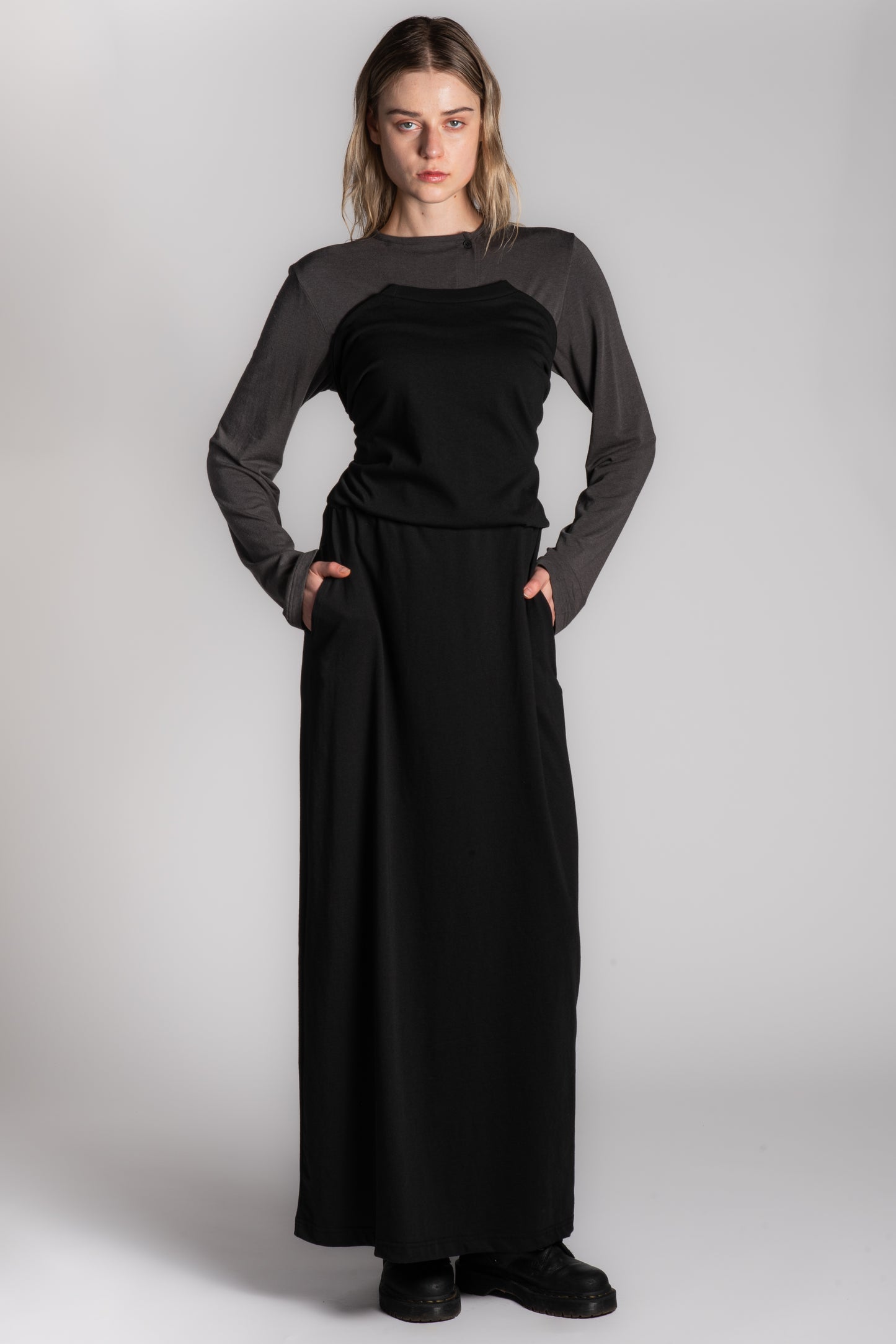 Black cotton skirt with long sleeve attachment