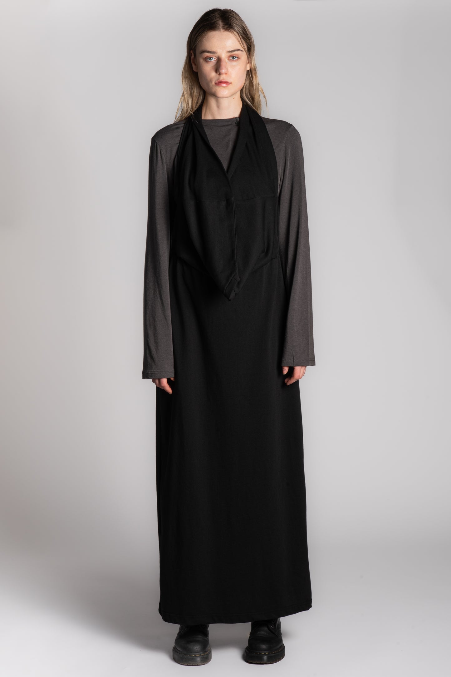 Black cotton skirt with long sleeve attachment