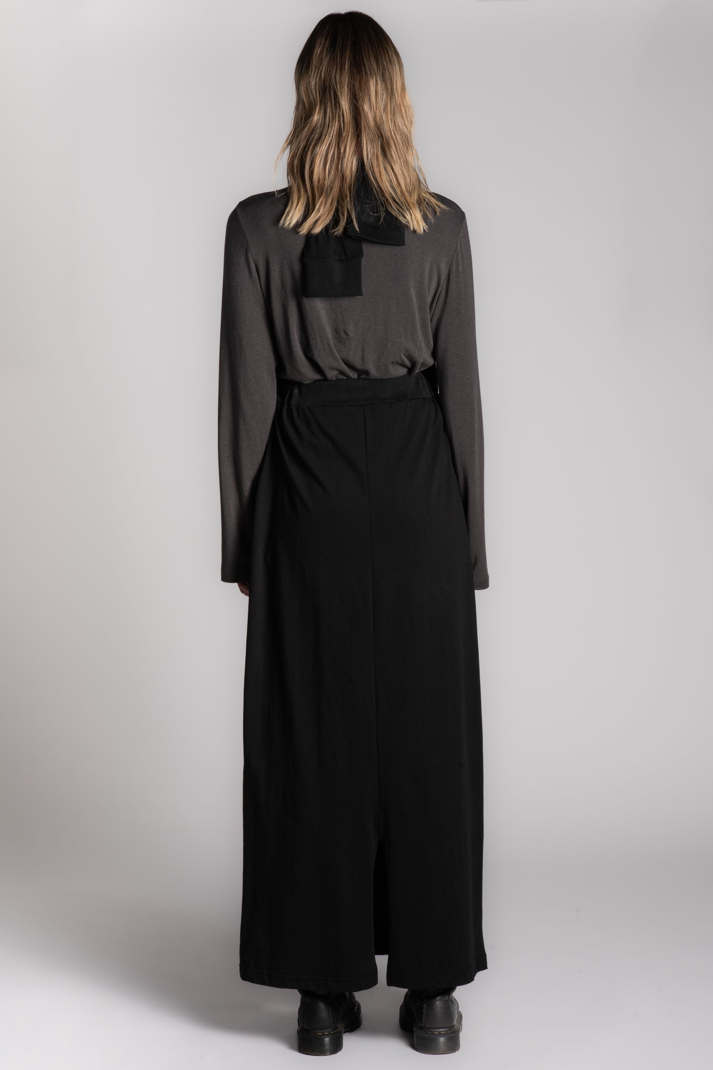 Black cotton skirt with long sleeve attachment
