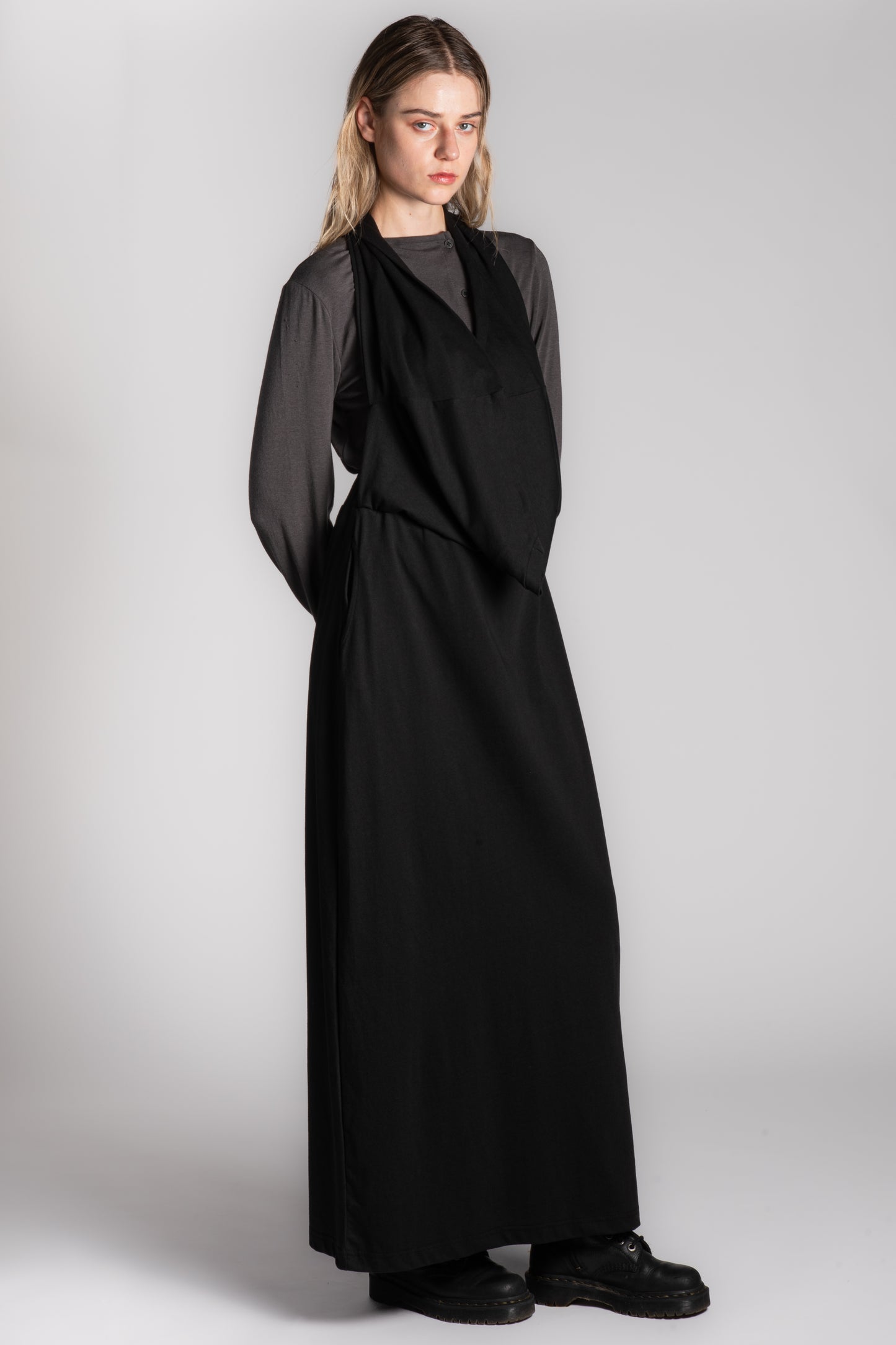Black cotton skirt with long sleeve attachment