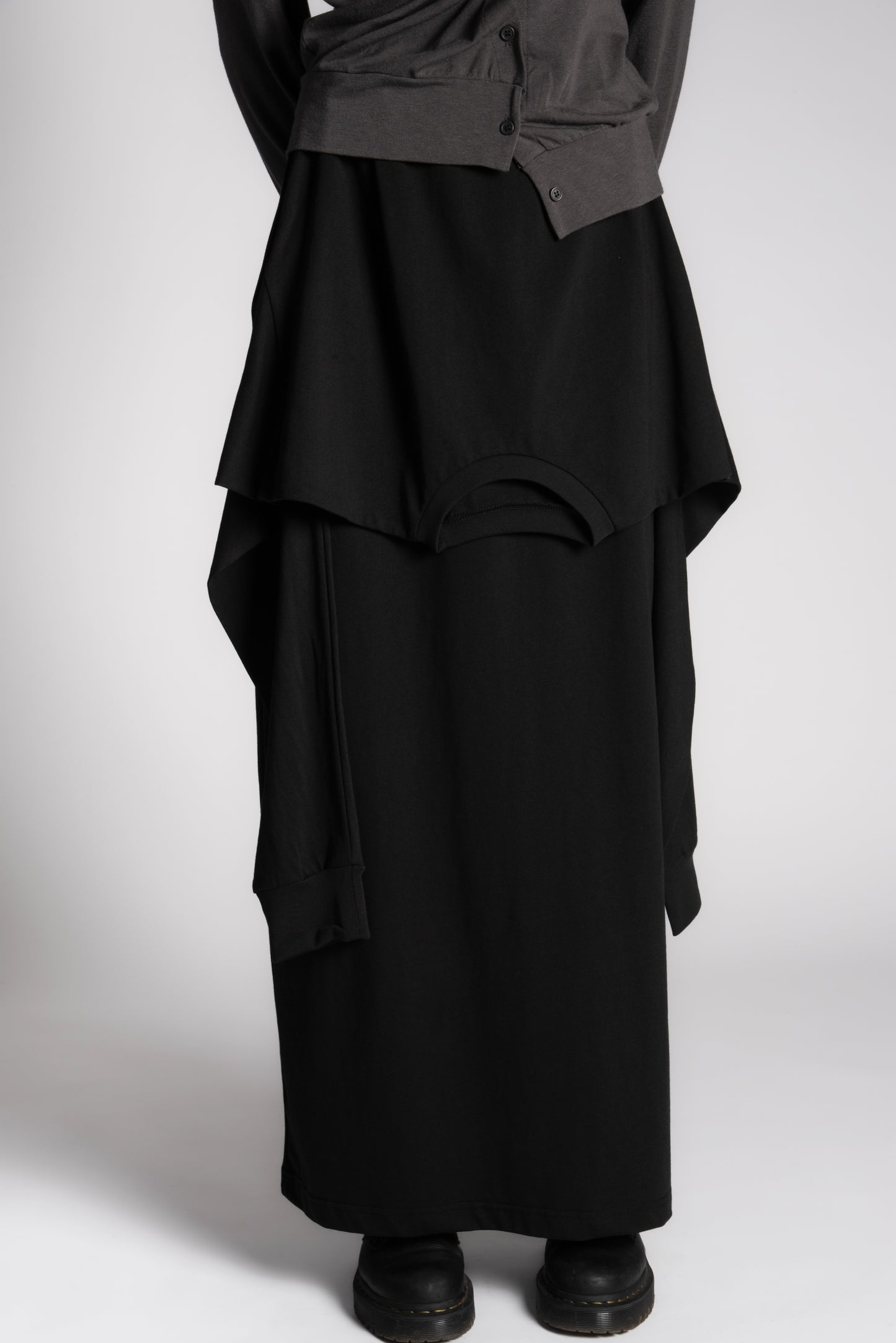 Black cotton skirt with long sleeve attachment