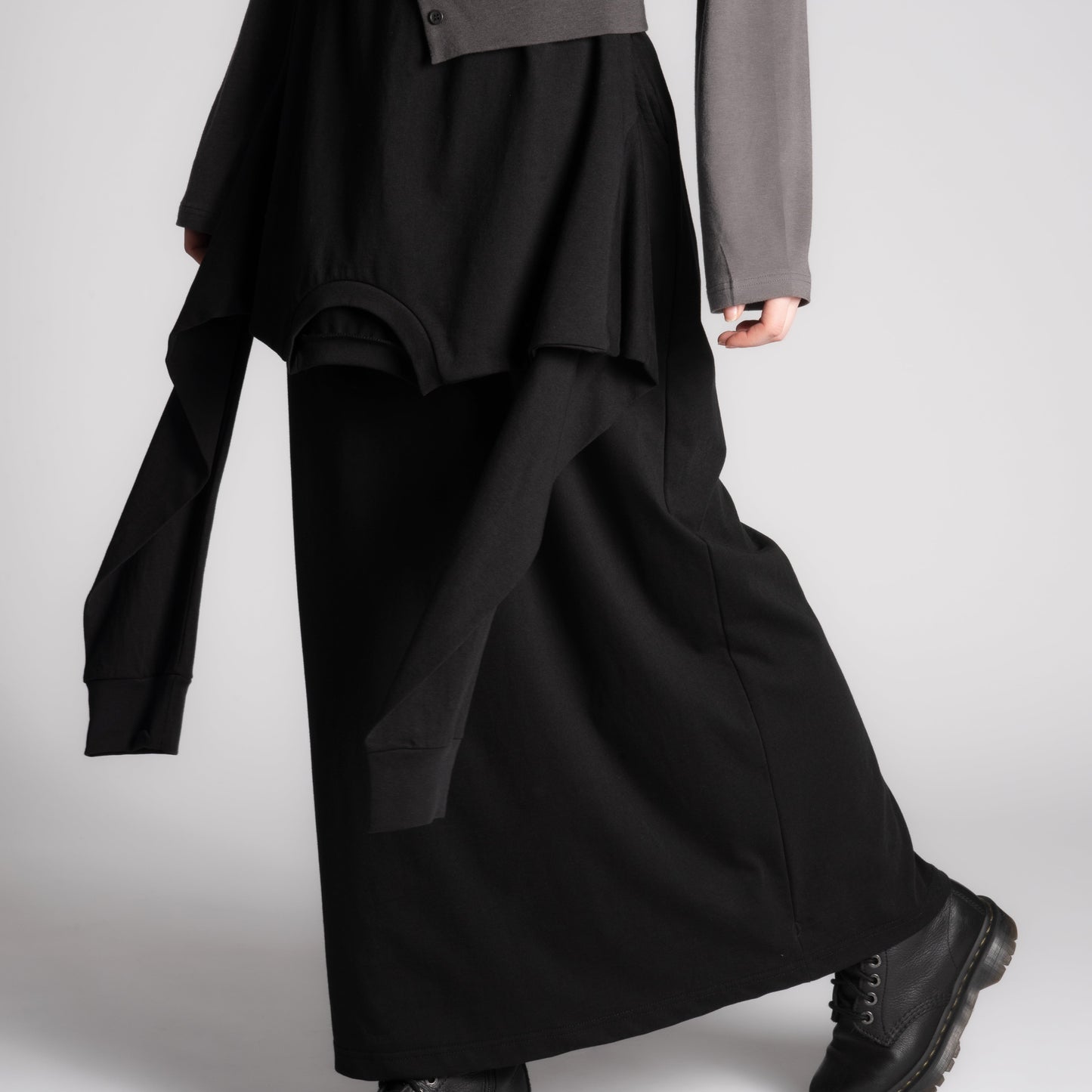 Black cotton skirt with long sleeve attachment