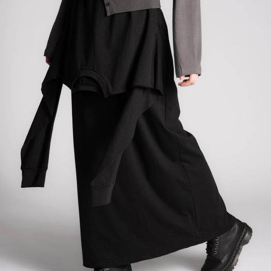 Black cotton skirt with long sleeve attachment