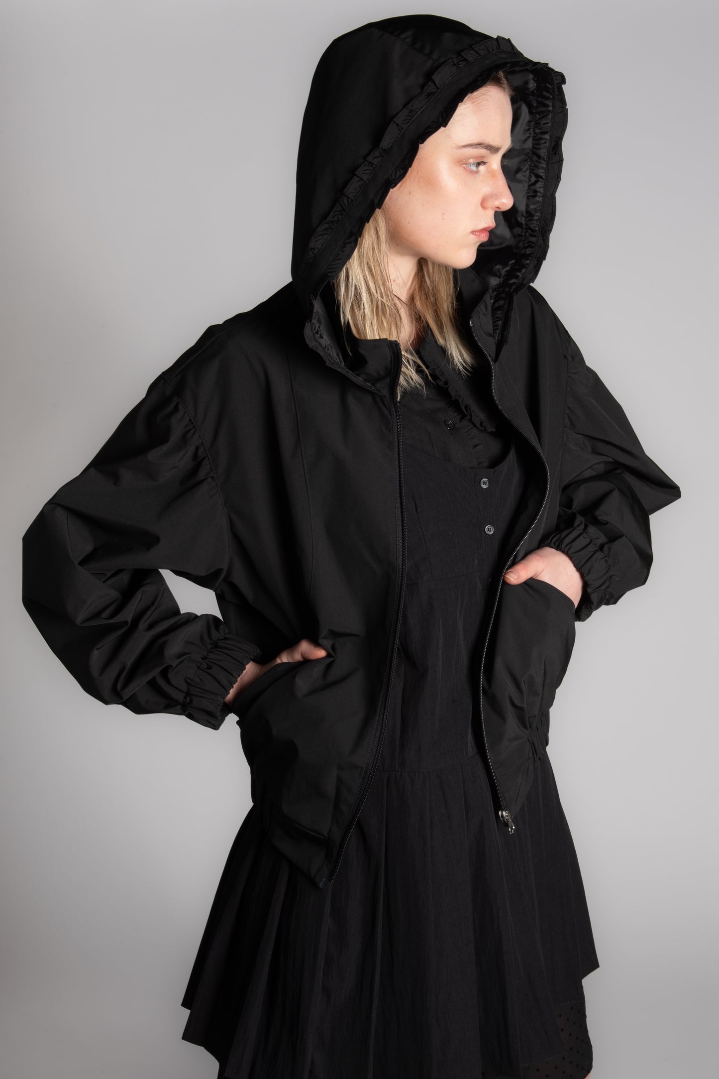 Black hooded jacket