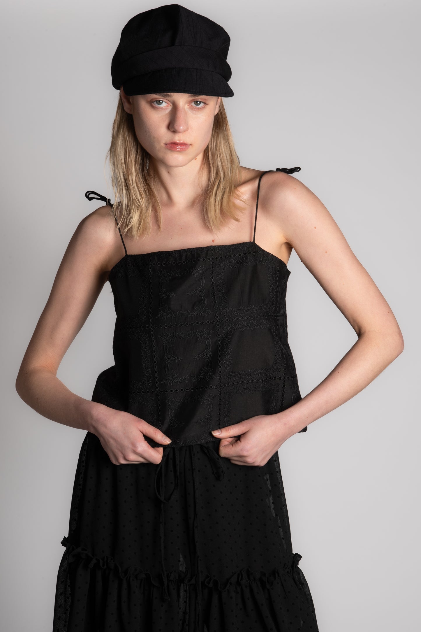 Black embroidery cami