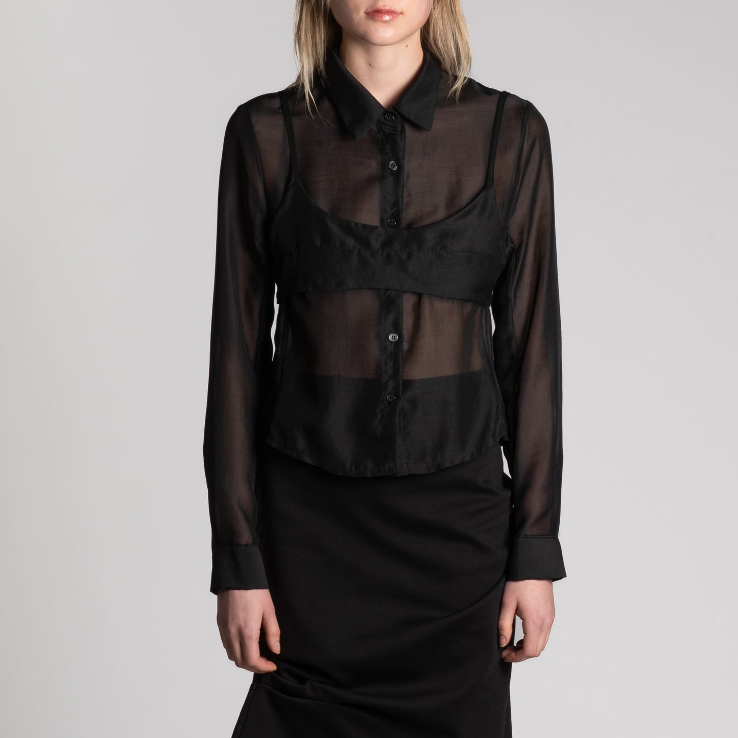 Black sheer blouse with bra