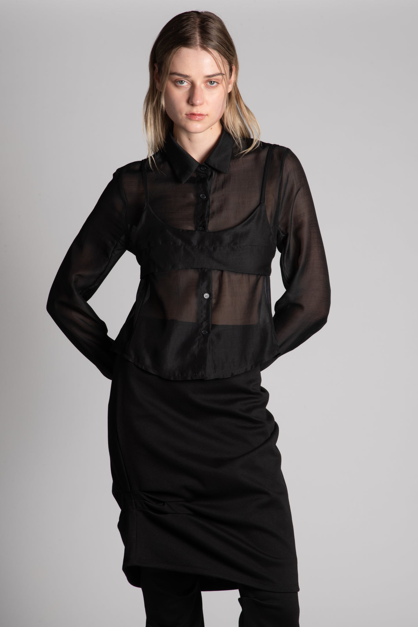 Black sheer blouse with bra