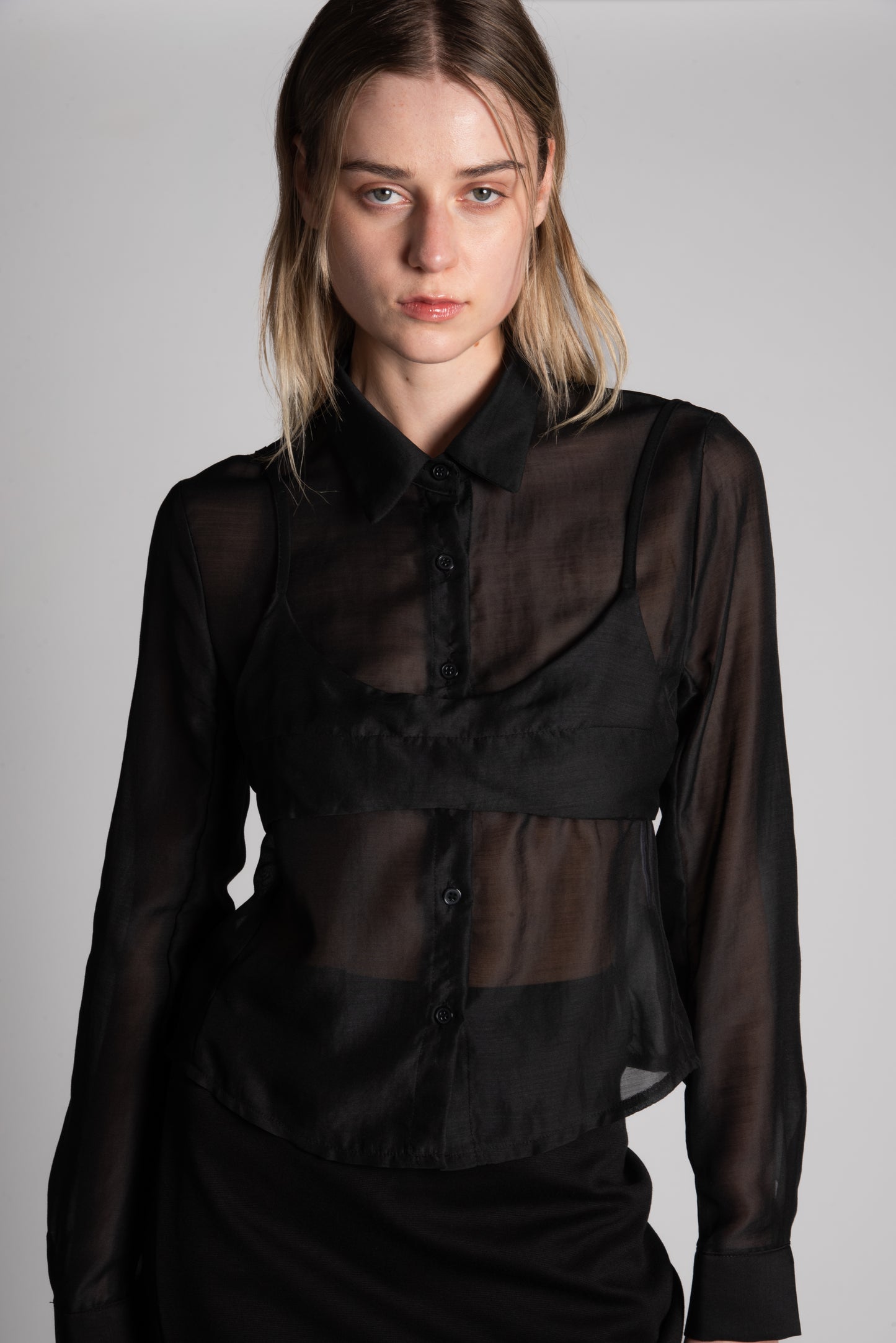 Black sheer blouse with bra