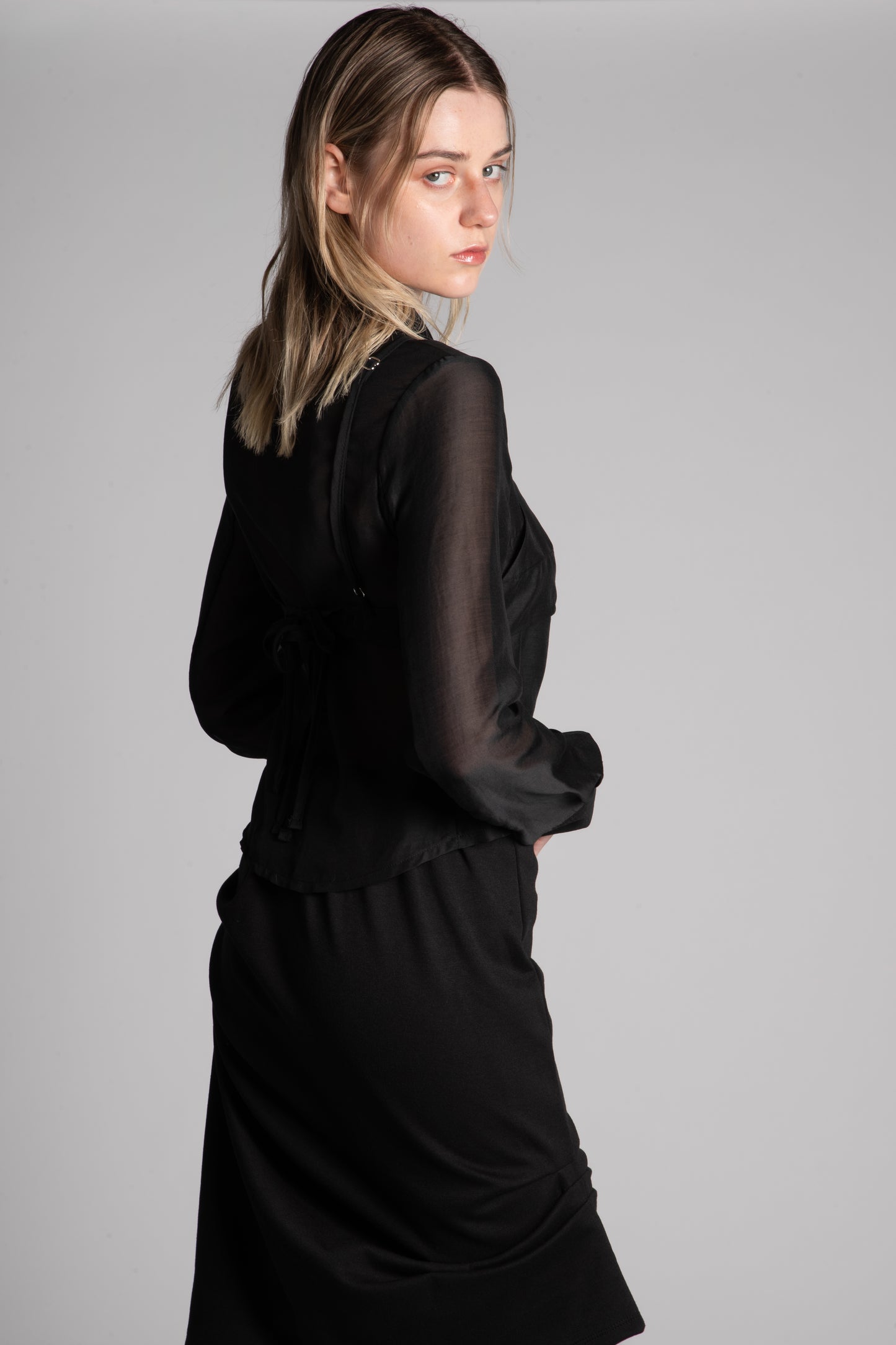 Black sheer blouse with bra