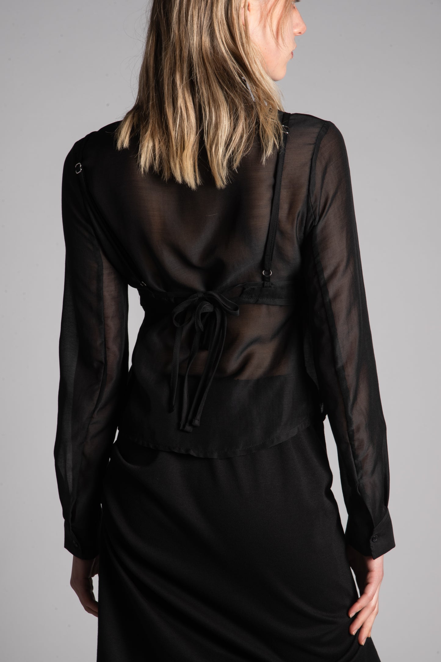Black sheer blouse with bra