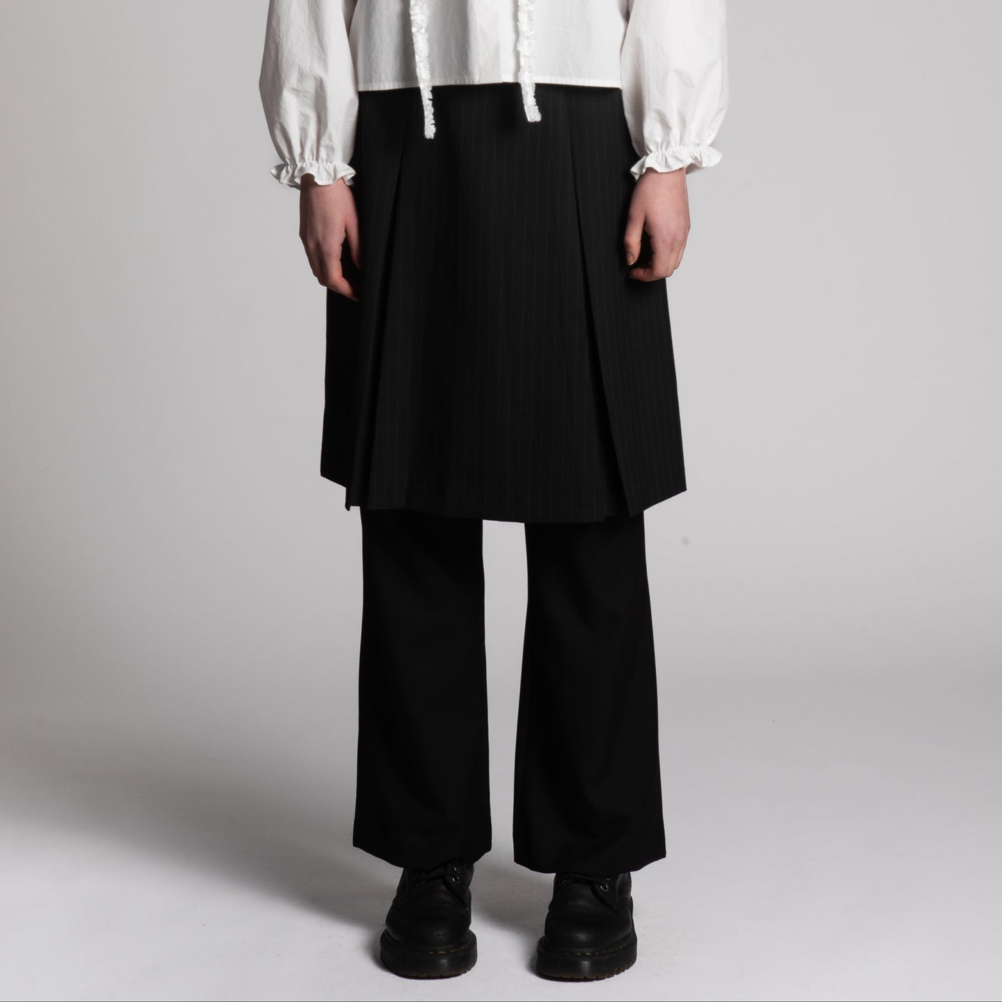 Pinstripe skirt layered pants