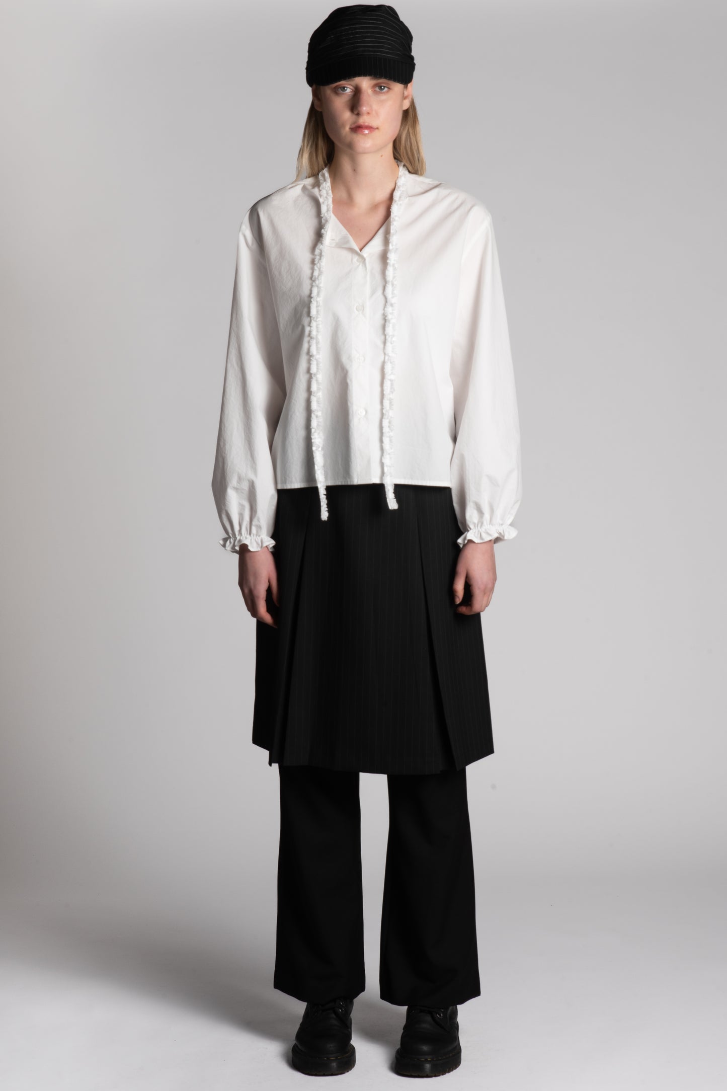 White ruffle tie cotton skirt
