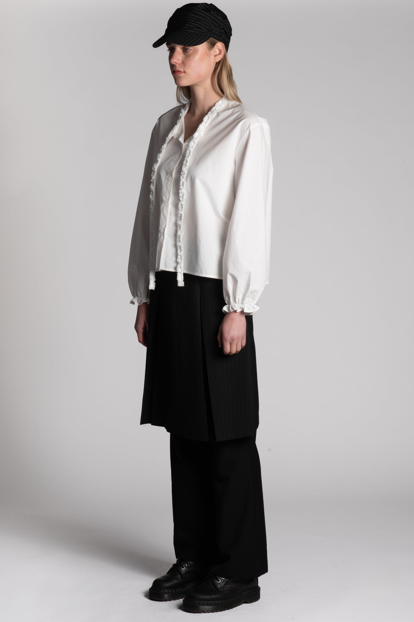 Pinstripe skirt layered pants