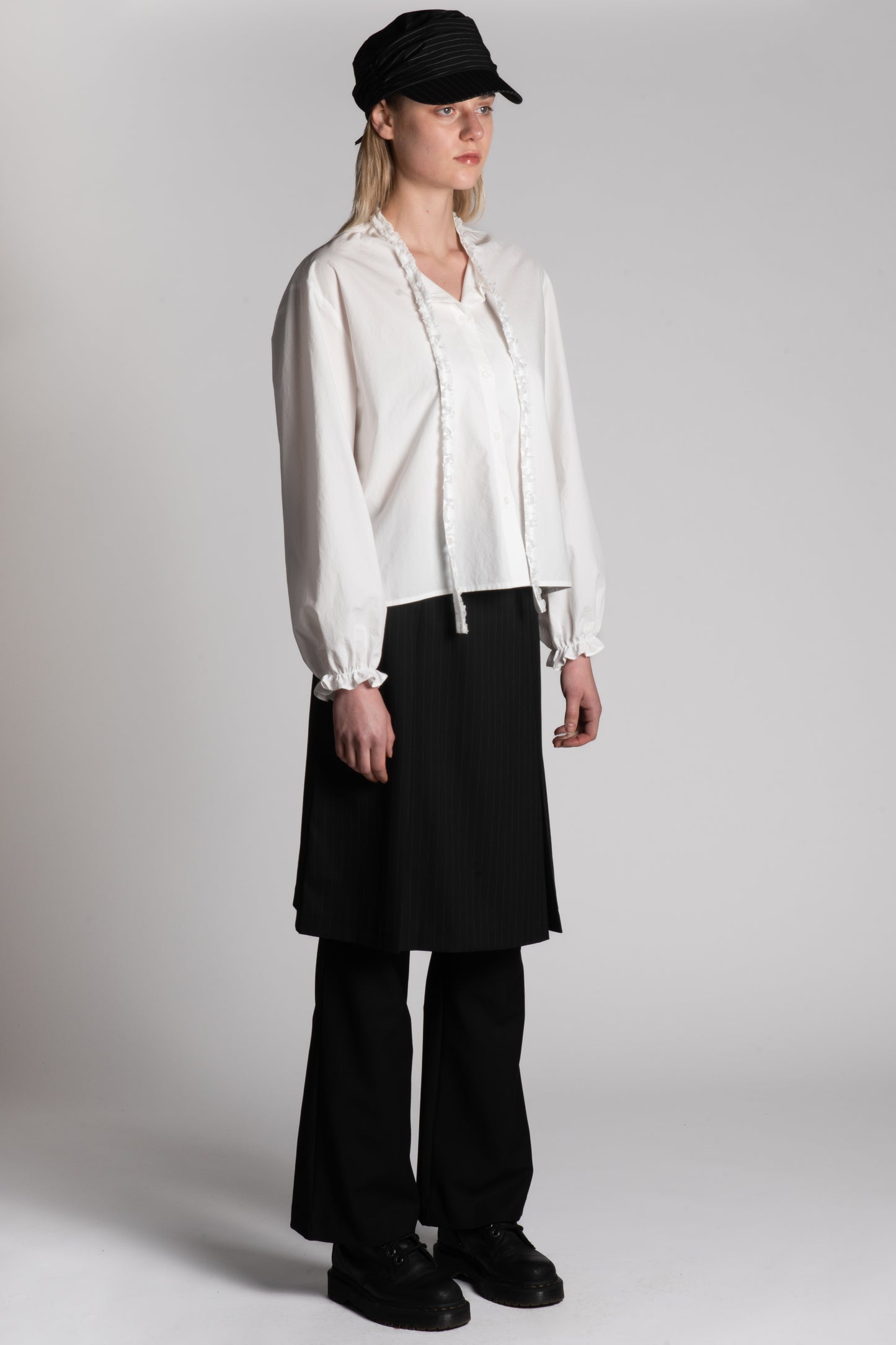 White ruffle tie cotton skirt