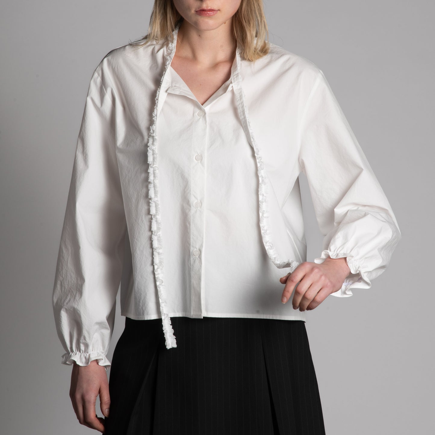 White ruffle tie cotton skirt