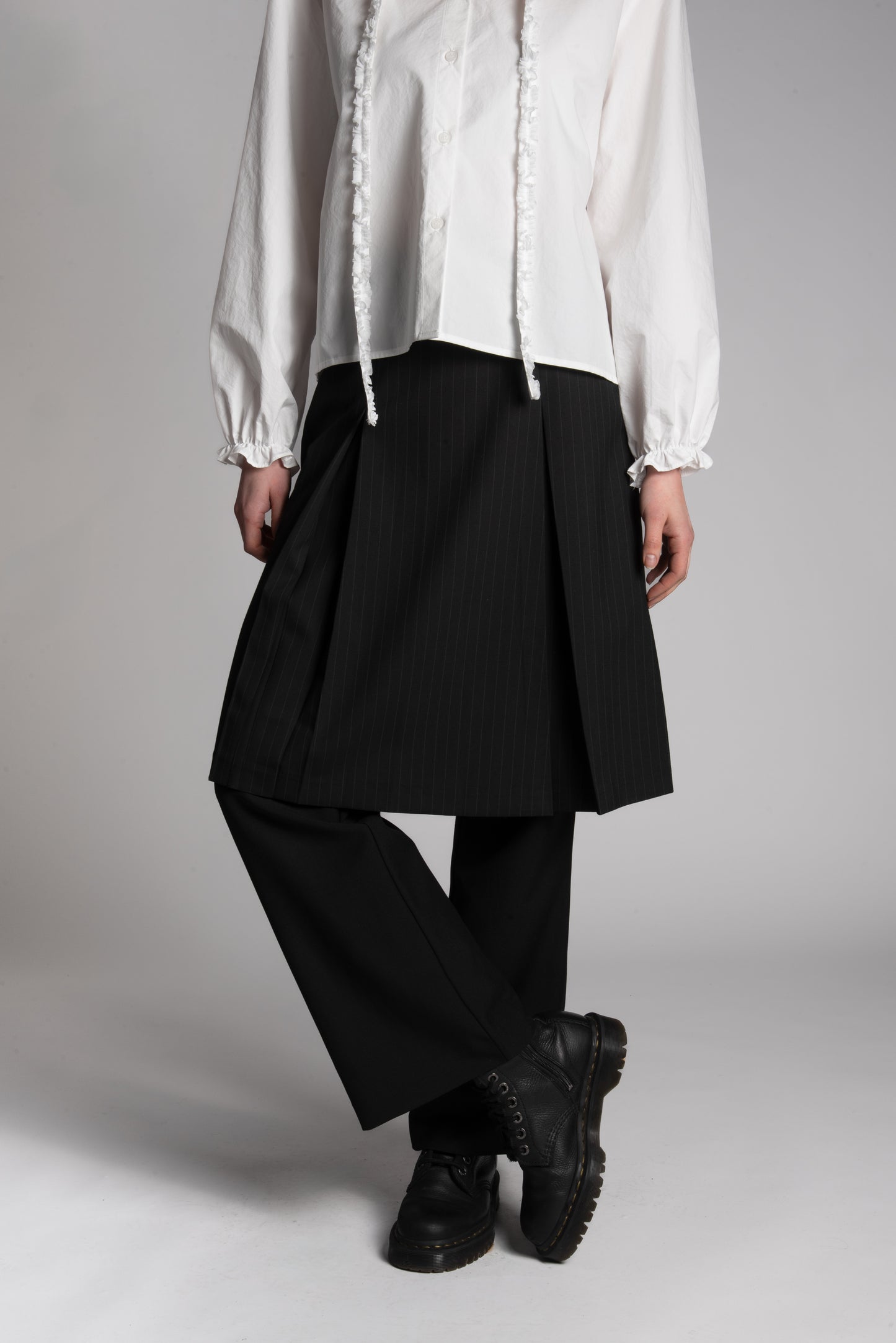 Pinstripe skirt layered pants