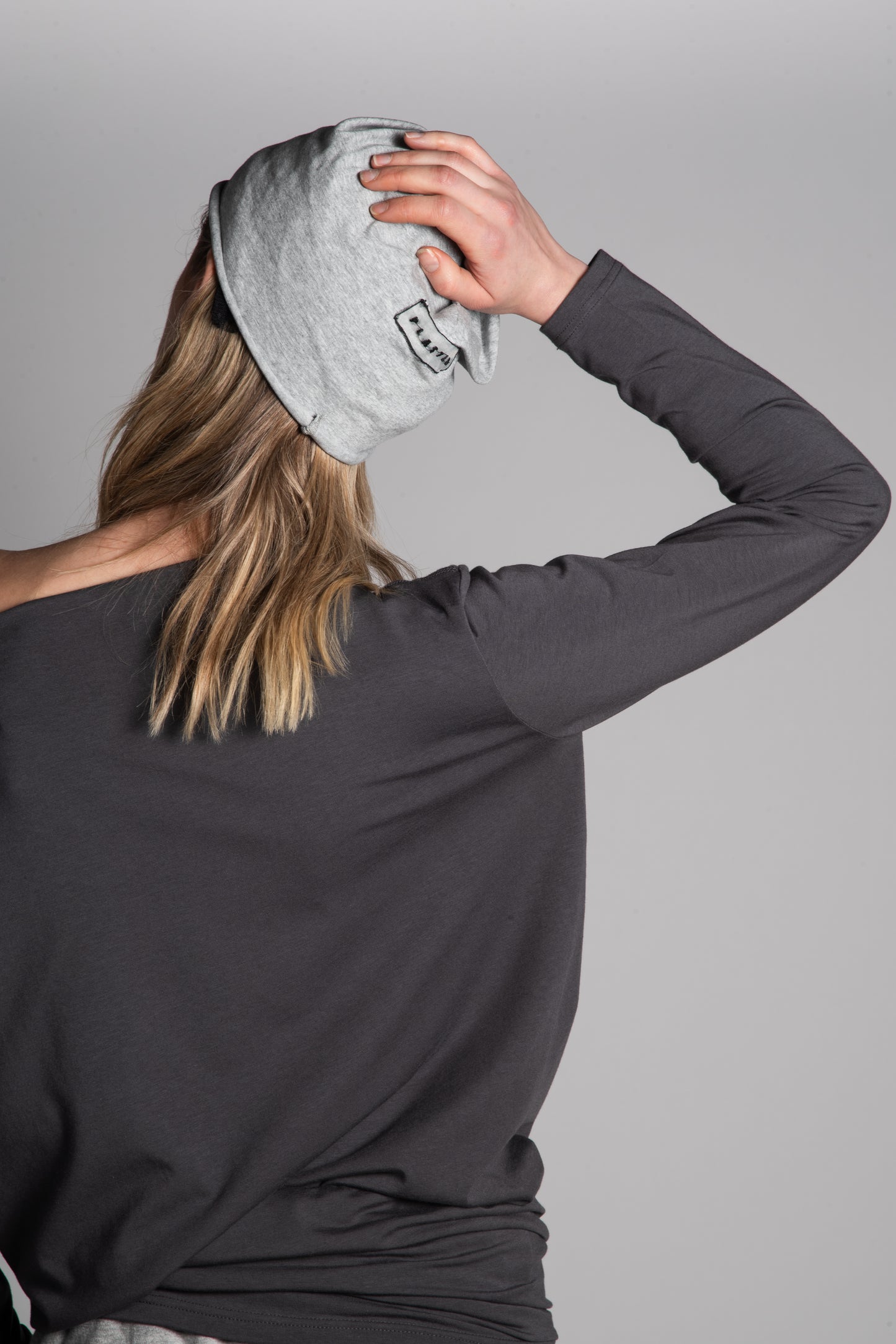Grey mesh layered beanie