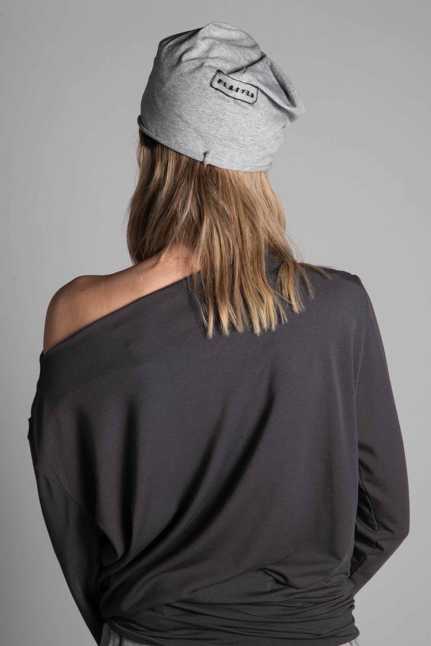 Grey mesh layered beanie
