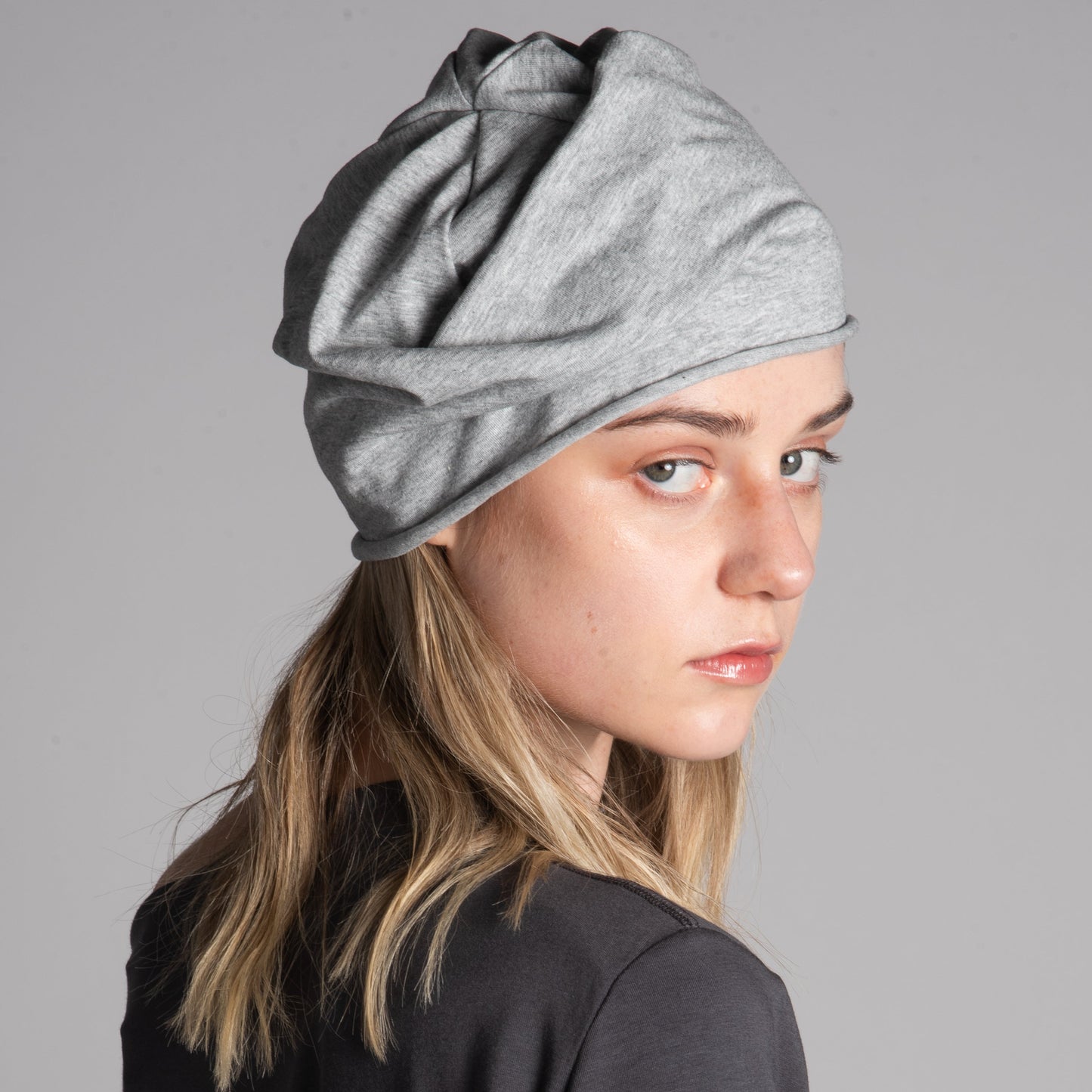 Grey mesh layered beanie