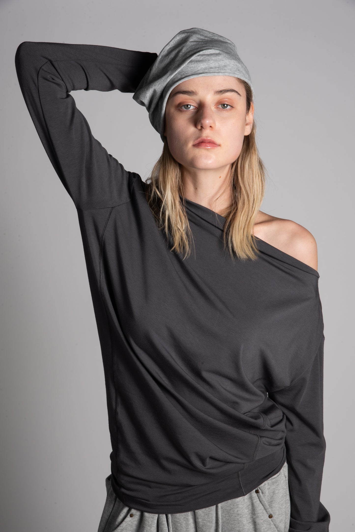 Grey mesh layered beanie
