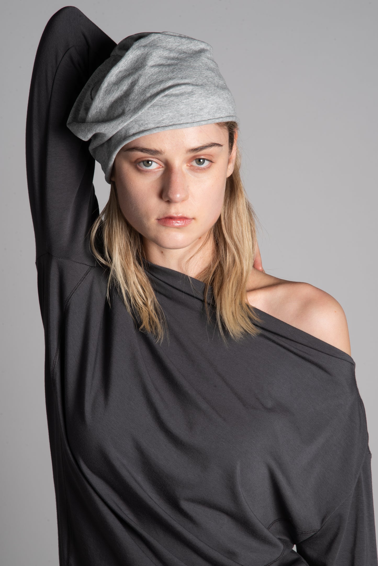 Grey mesh layered beanie