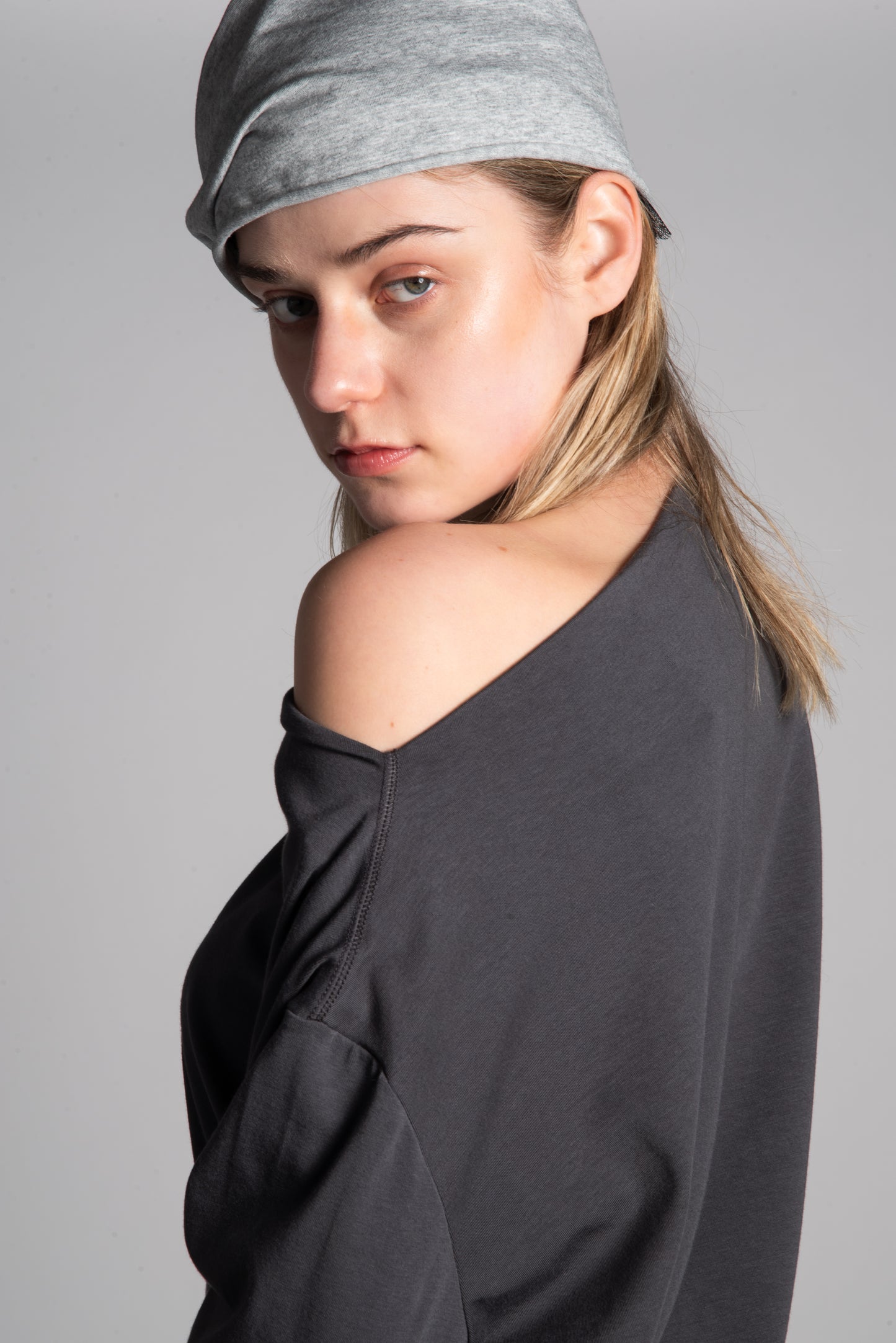 Grey mesh layered beanie