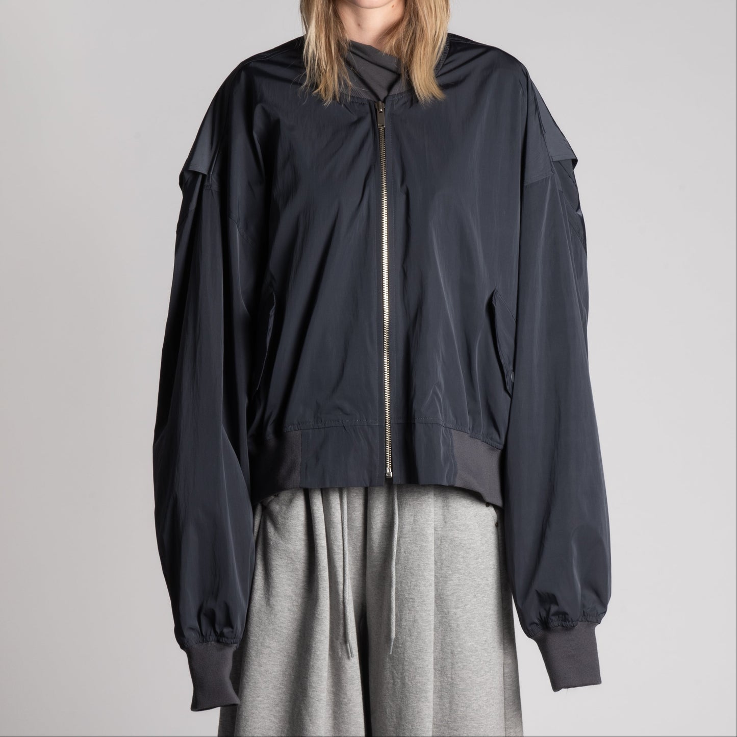 Charcoal oversized zip bomber jacket