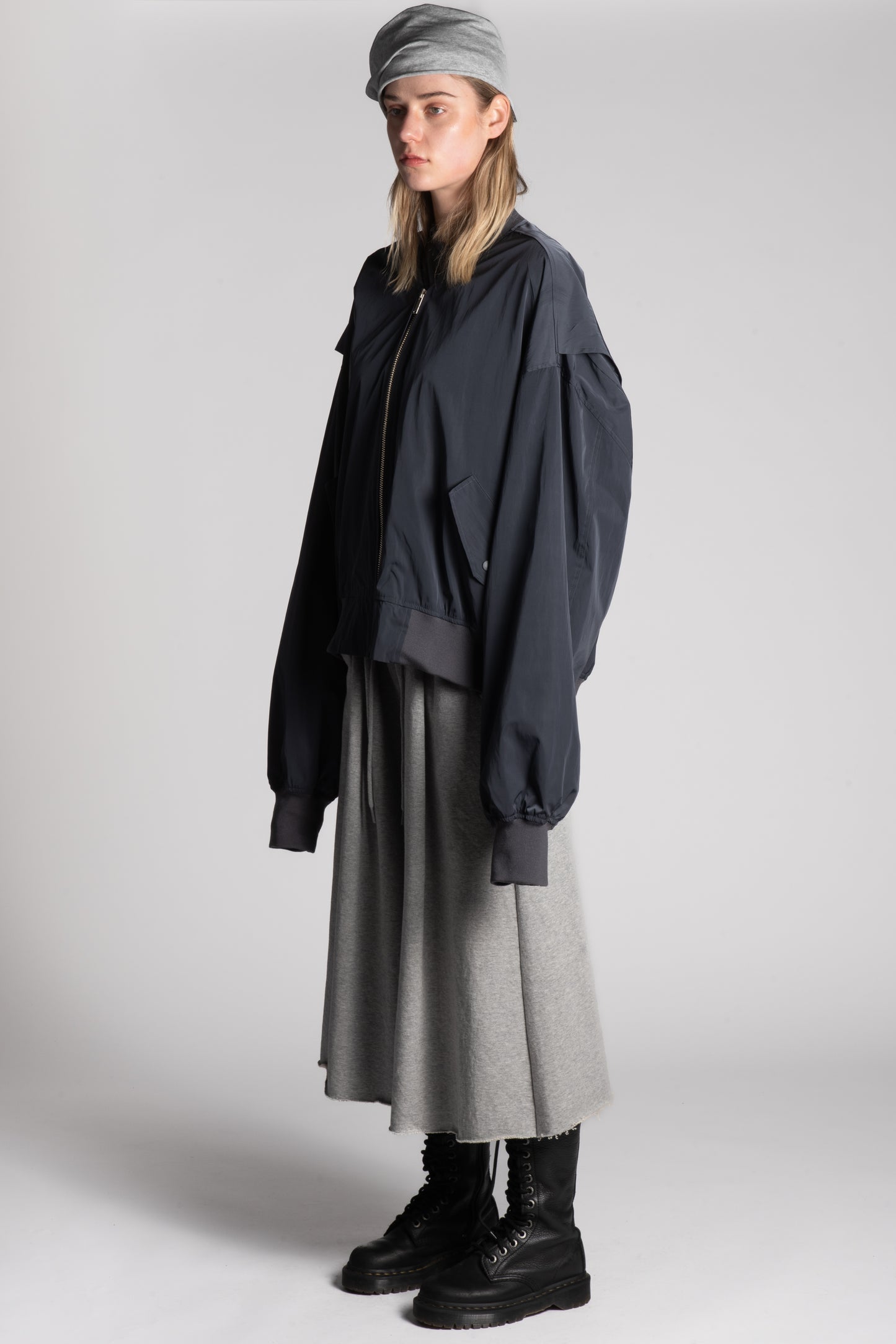 Charcoal oversized zip bomber jacket