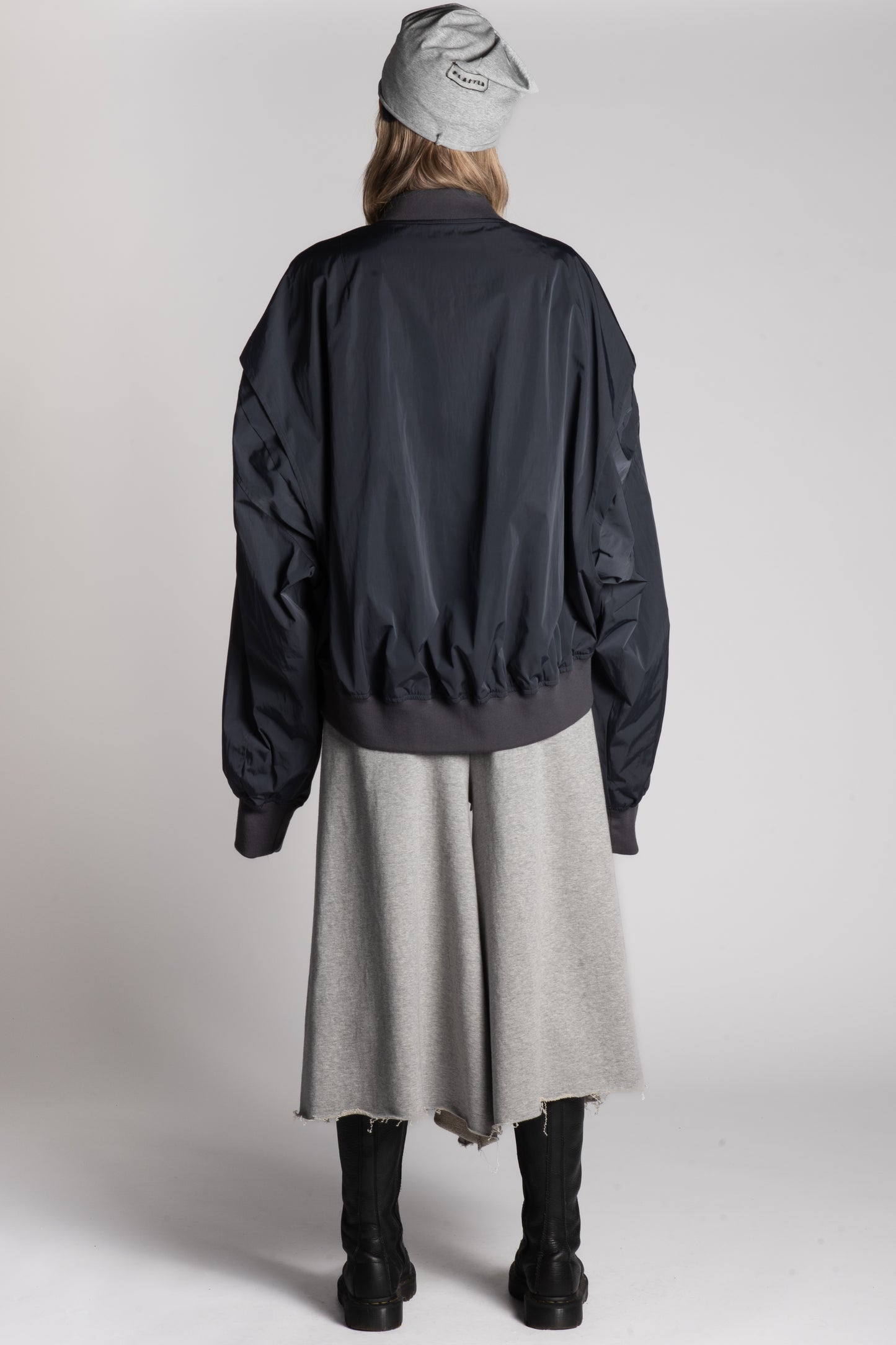 Charcoal oversized zip bomber jacket