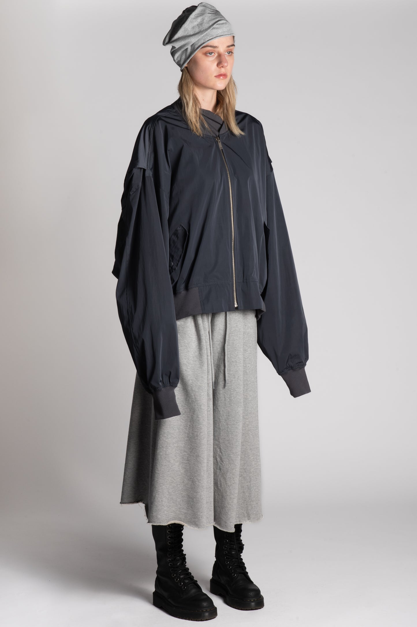 Charcoal oversized zip bomber jacket