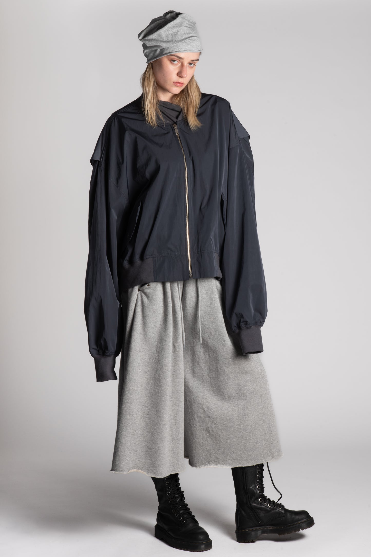 Charcoal oversized zip bomber jacket