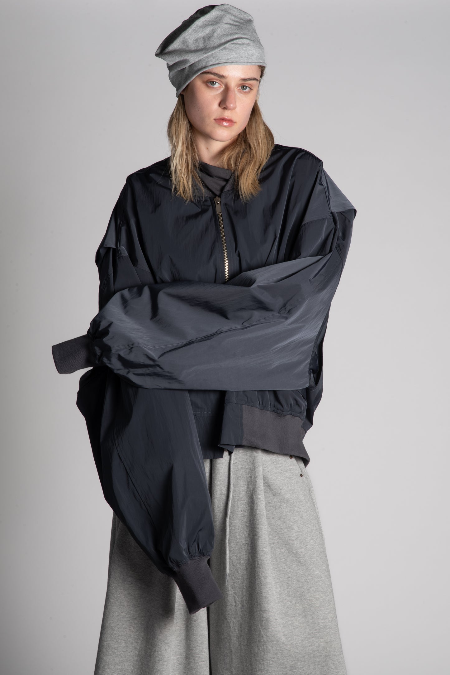 Charcoal oversized zip bomber jacket