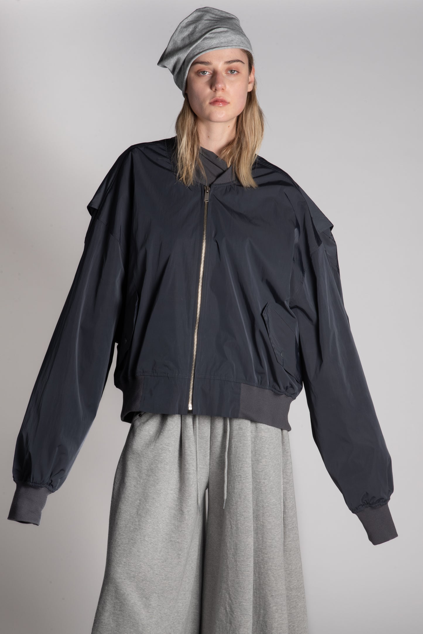Charcoal oversized zip bomber jacket