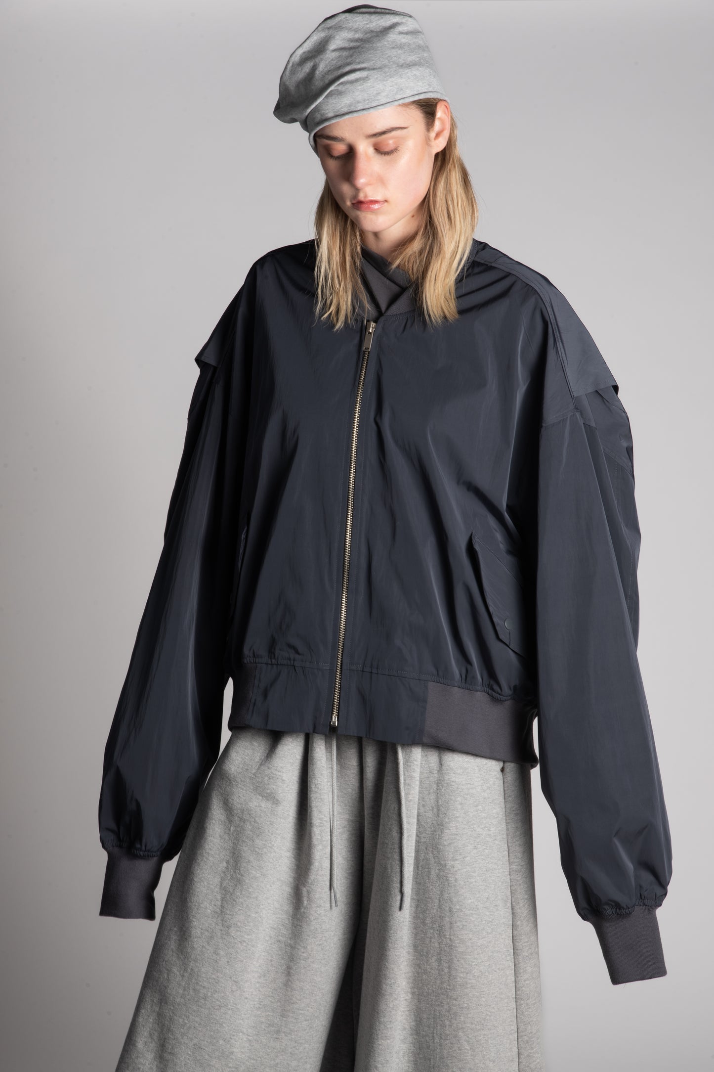 Charcoal oversized zip bomber jacket