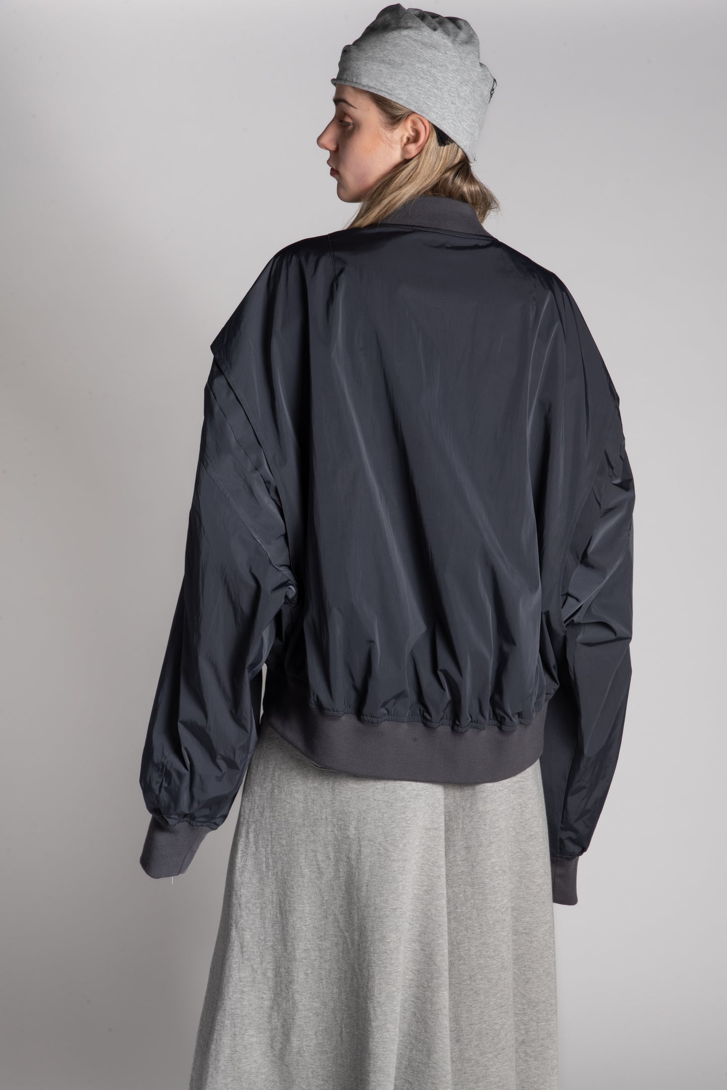 Charcoal oversized zip bomber jacket