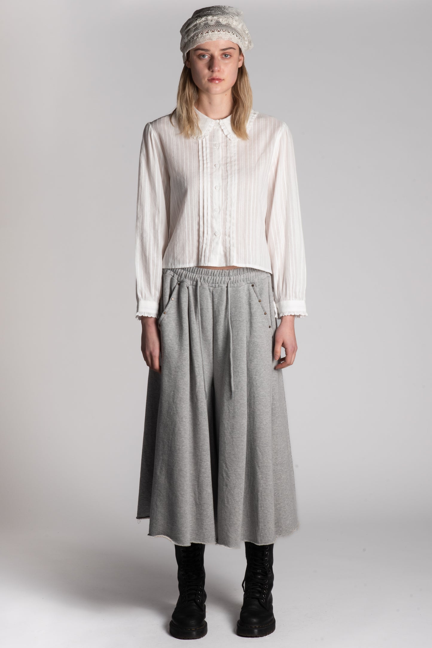 White pintuck cotton blouse