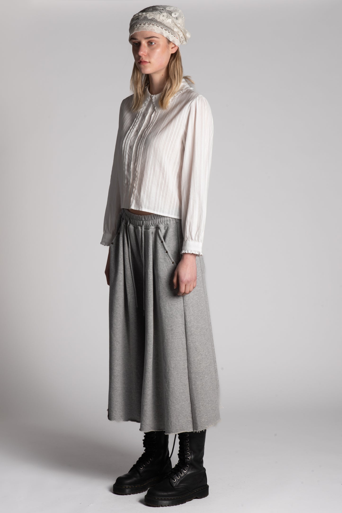 White pintuck cotton blouse